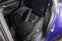 Porsche Taycan review - Turbo GT Weissach package, rear storage space and carbon panel where seats used to be