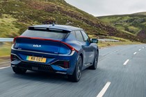 Kia EV6 GT review - facelift, rear, blue, cornering