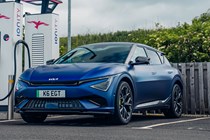 Kia EV6 GT review - facelift, front, blue, charging