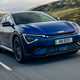 Kia EV6 GT review - facelift, front, blue, driving