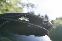 Close-up view of a MINI JCW's rear spoiler