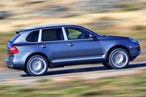 Porsche Cayenne, side on, silver, driving | Parkers