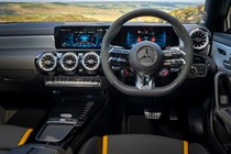 Mercedes-AMG A45 S review - facelift, front interior, dashboard, driving position, steering wheel