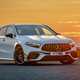 Mercedes-AMG A45 S review - facelift, front, white, sunset