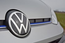 2020 silver Volkswagen e-Up front badge detail