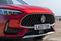MG HS review, facelift, red, new front grille design