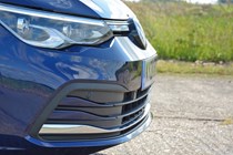 Blue 2020 Volkswagen Golf headlamp and front bumper detail