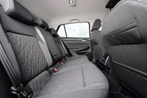 Volkswagen Golf (2024) review: rear seats, black and grey fabric upholstery