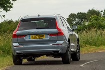 Blue-grey 2017 Volvo XC60 handles well on air suspension rear view