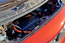 Orange 2021 Vauxhall Vivaro-e Life under-bonnet view