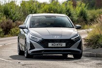 Hyundai i20 review: front three quarter cornering, silver paint