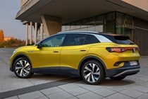Yellow 2021 Volkswagen ID.4 rear three-quarter
