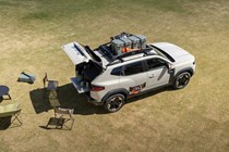 Image of the Dacia Duster with Sleep Pack equipment set up outside, looking down from above