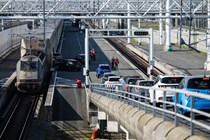 Image of a line of cars waiting to load onto EuroTunnel train