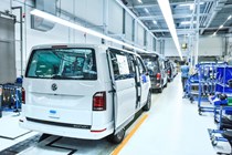 Image of unfinished vehicles on the Volkswagen California production line