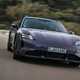 Porsche Taycan Cross Turismo review: front three quarter cornering, purple paint