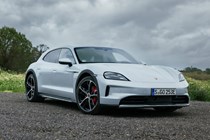 Porsche Taycan Cross Turismo review: front three quarter static, grey paint