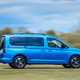 VW Caddy California campervan review - rear view, driving, blue
