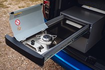 VW Caddy California campervan review - single-burner gas stove close-up