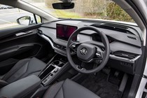 Skoda Enyaq Coupe (2024) review: driver's seat, black leather upholstery