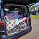 VW Multivan review, blue eHybrid, boot space filled with pushchair and other holiday luggage, Bauer exclusive image