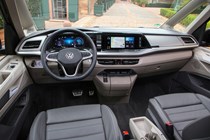 Volkswagen Multivan review, interior, wide view, dashboard, steering wheel, infotainment