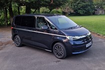 VW Multivan review, blue eHybrid, front, high, Bauer exclusive image