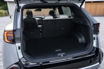 Kia Sportage review, boot space, black, seat down (2025)