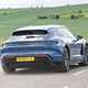 Porsche Taycan Sport Turismo (2025) review: rear three quarter cornering, blue paint