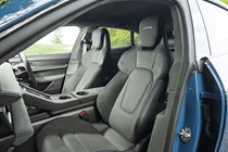 Porsche Taycan Sport Turismo (2025) review: front seats, grey Alcantara trim