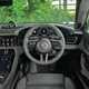 Porsche Taycan Sport Turismo (2025) review: steering wheel and digital gauge cluster, grey Alcantara trim