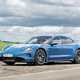 Porsche Taycan Sport Turismo (2025) review: front three quarter static, blue paint