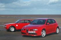 Alfa Romeo 147 GTA, with a classic Alfa Romeo, red, static, front three-quarters | WCPGW