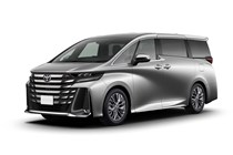 Studio image of a grey Toyota Alphard Vellfire, viewed from front left corner