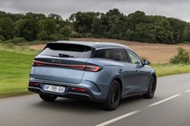 BYD Seal 6 DM-i Touring (2025) review: rear three quarter tracking, grey paint, low angle