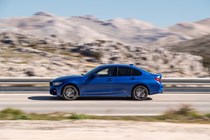 BMW 3 Series review - side view, blue, driving