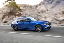 BMW 3 Series review - front side view, blue, driving