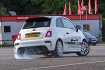 Abarth 595 (2022) review: handbrake turn, white car
