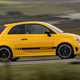 Abarth 595 (2022) review: side driving shot, yellow car