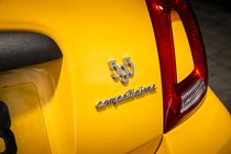 Abarth 595 (2022) review: rear badge, yellow car