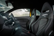 Abarth 595 (2022) review: front seats, black upholstery