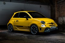 Abarth 595 (2022) review: front three quarter static, yellow car