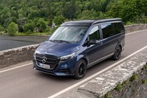 Mercedes-Benz V-Class Marco Polo campervan review - front side, blue, cj hubbard driving