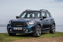 MINI Countryman (2023) review: front three quarter static, blue paint, sea in background