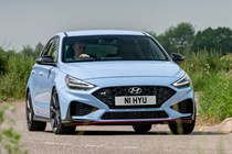 Hyundai i30 (2022) review - i30 N front cornering shot, blue car