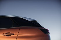 Peugeot 3008 SUV (2016-) in copper. Rear roofline and side glass