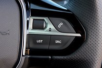 Peugeot 3008 SUV (2016-) UK rhd GT-Line. Interior detail - Steering wheel controls