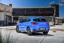 BMW 2018 X2 in blue - static exterior - rear three-quarters