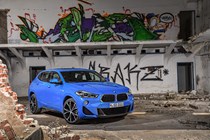 BMW 2018 X2 in blue - static exterior - front three-quarters