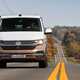 VW California review - 2019 T6.1 model, dead-on front view, driving, two-tone paint